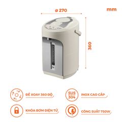 Bình thủy điện Nanoco model NETF320/ NETF400/ NETF500 dung tích 3.2L, 4L và 5L (Công suất 750W)