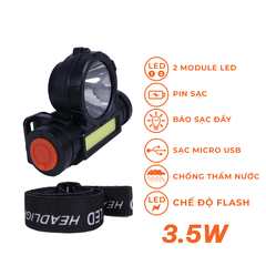 Đèn LED đội đầu Nanoco chóa đèn to/ nhỏ (công suất 3,5W, điều chỉnh độ sáng,pin Lithium 1200mAh, hoạt động 4h)