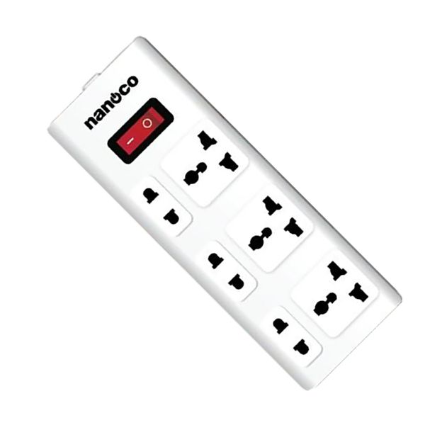 Ổ cắm có dây Nanoco model NES3332-S1 (3 ổ đa năng, 3 ổ 2 chấu, 1 công tắc, dây điện 3m và 5m)