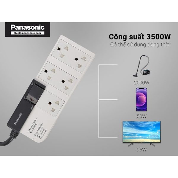 Ổ cắm có dây model WCHG28352 (công suất 3500W, 5 ổ cắm 3 chấu,1 công tắc)