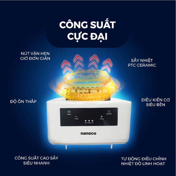 Tủ sấy quần áo có remnote và điều khiển cảm ứng Nanoco model NCD2024RC (Công suất 2000W, Sức chứa ≤ 30kg)
