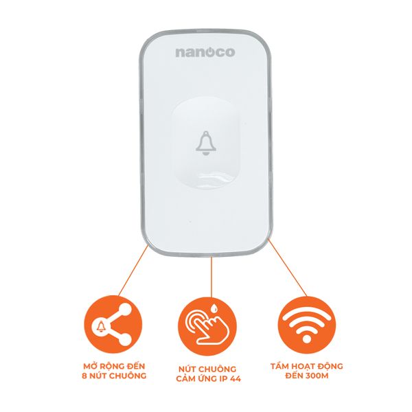 Nút chuông cảm ứng Nanoco model NDT15 (cảm ứng dùng pin,)