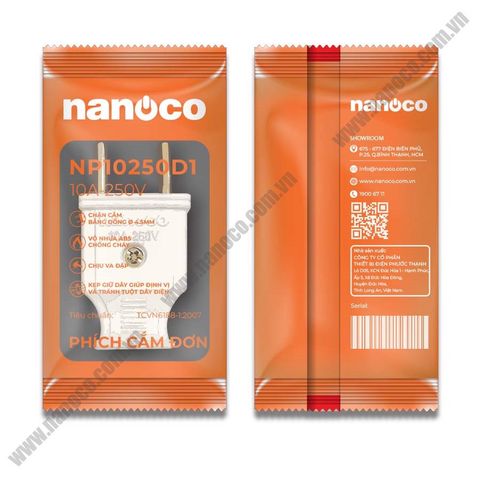 Phích cắm đơn Nanoco model: NP10250D1 an toàn, chịu nhiệt tốt