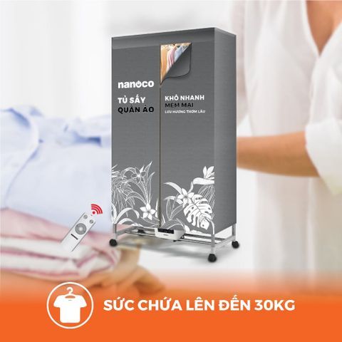 Tủ sấy quần áo Nanoco model NCD2024RC - Công suất 2000W, Sức chứa ≤ 30kg, có remnote và điều khiển cảm ứng