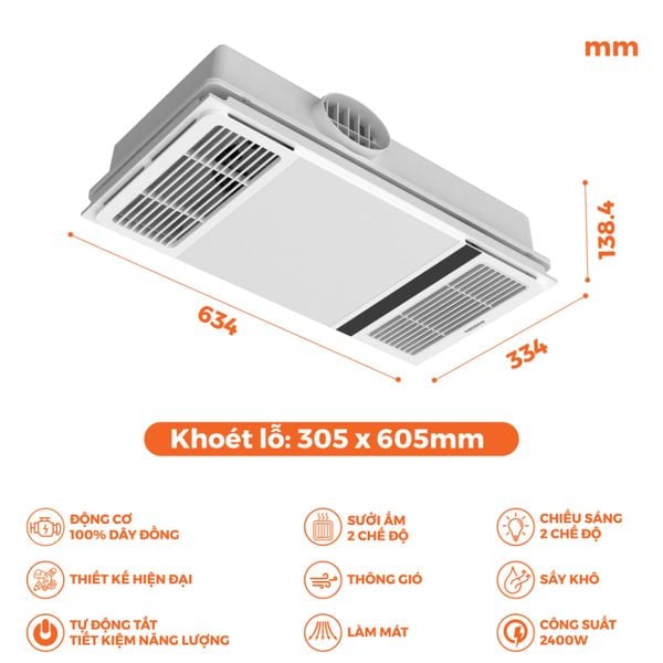 Quạt hút sưởi 5in1 có remote Nanoco model NBD2560