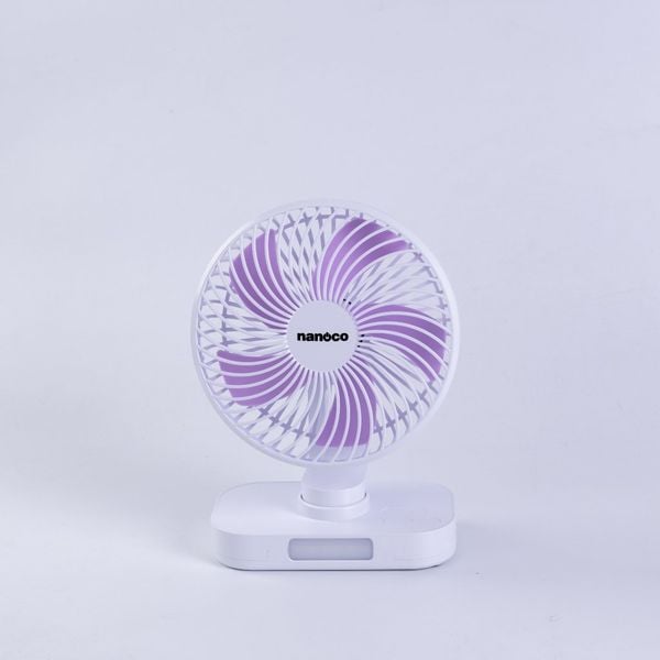 Quạt sạc Nanoco model NRF6219W màu trắng, 6inch, có xoay, có đèn