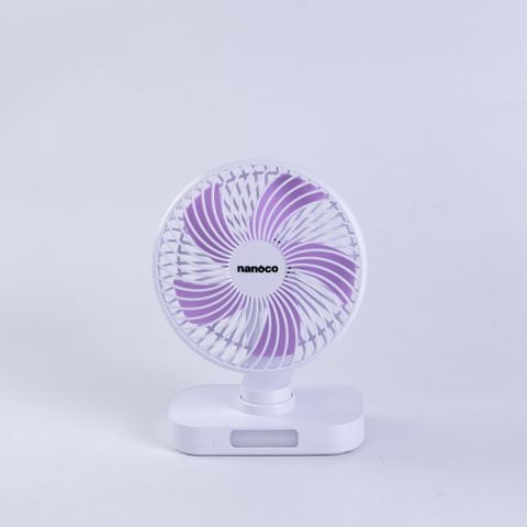 Quạt sạc Nanoco model NRF6219W màu trắng, 6inch, có xoay, có đèn