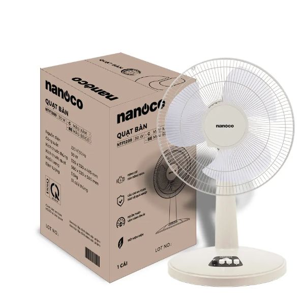 Quạt bàn Nanoco model NTF1209 (màu xám, màu beige - 3 chế độ gió - công suất 30W)
