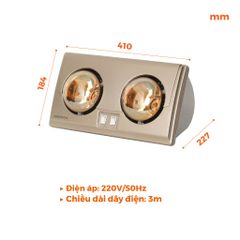 Đèn sưởi gắn tường 2 bóng 550W Nanoco model NBH634BE/NBH649G ( màu beige/vàng đồng)