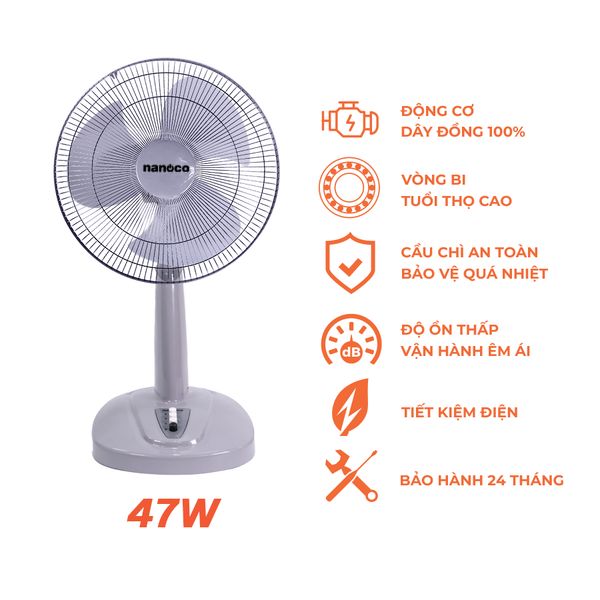 Quạt lửng Nanoco NLF1621/ NLF1621-B, 220V-50Hz, 47W, màu xám, màu xanh