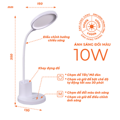Đèn bàn LED Nanoco model NDK10WC (10W, màu trắng, nhiệt độ màu ánh sáng tùy chỉnh)