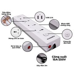 Ổ cắm có dây Nanoco model NES332U (3 ổ đa năng, 2 USB, 2 công tắc, dây điện 3m và 5m)