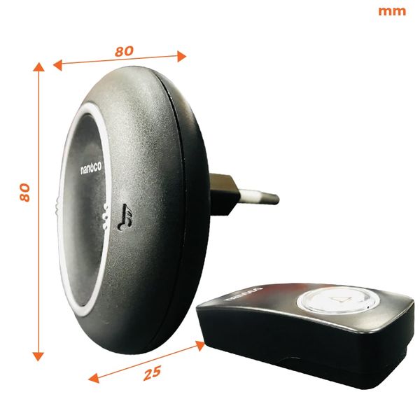 Chuông điện không dây Nanoco model ND153 trắng/đen (không dây không pin)