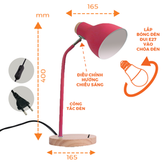 Đèn bàn E27 Nanoco đế gỗ model NDKC03 (không bóng) + tặng kèm 1 bóng Led bulb đui E27- 5W