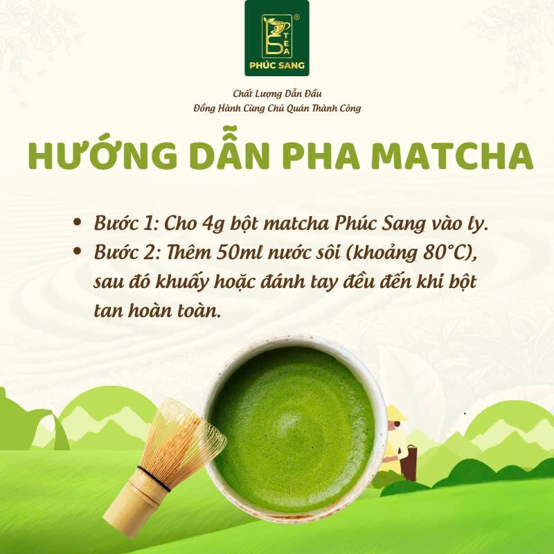 Bột matcha trà xanh Phúc Sang (Matcha Nhật) 100g (Đã Bao Gồm VAT)