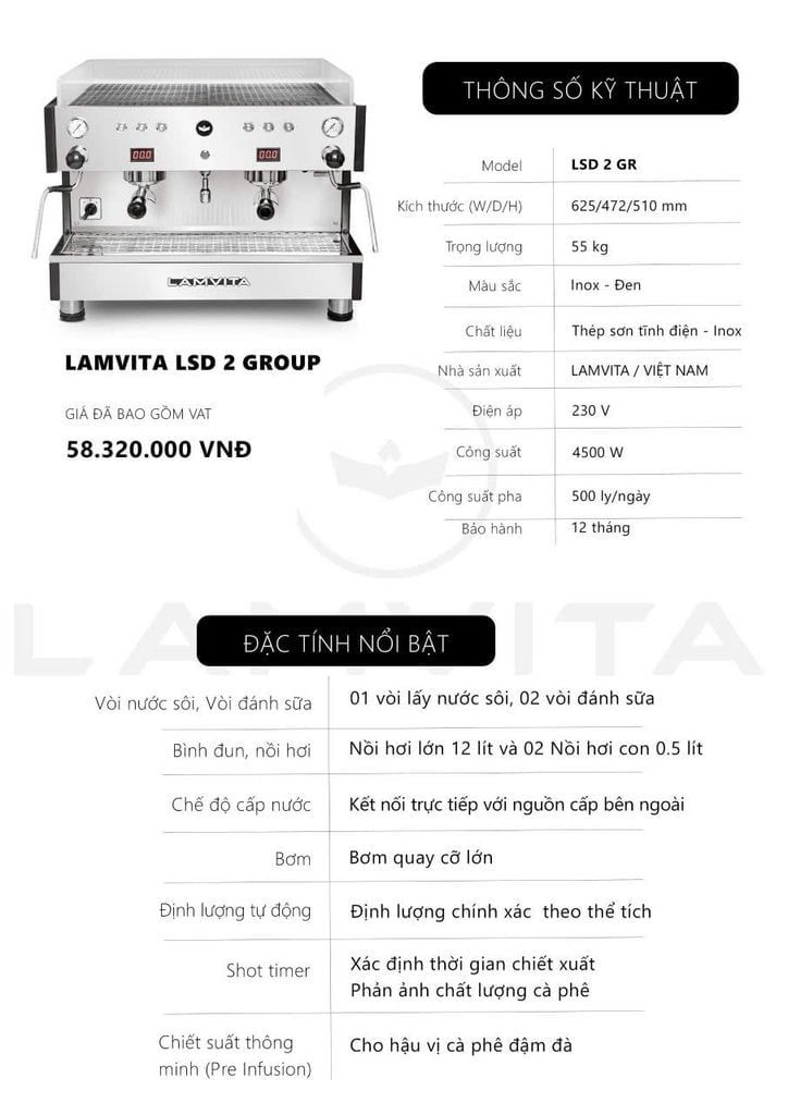 Máy Pha Cà Phê Lamvita LCD 2 Group