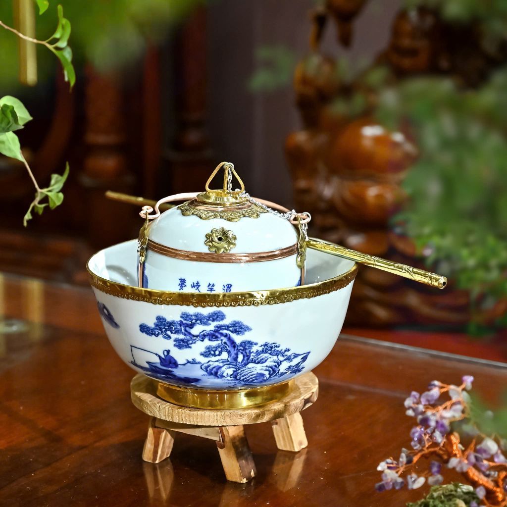  Bộ điếu bát Bát Tràng "Ngư Ông Vọng Nguyệt" LHCEVN-0413 
