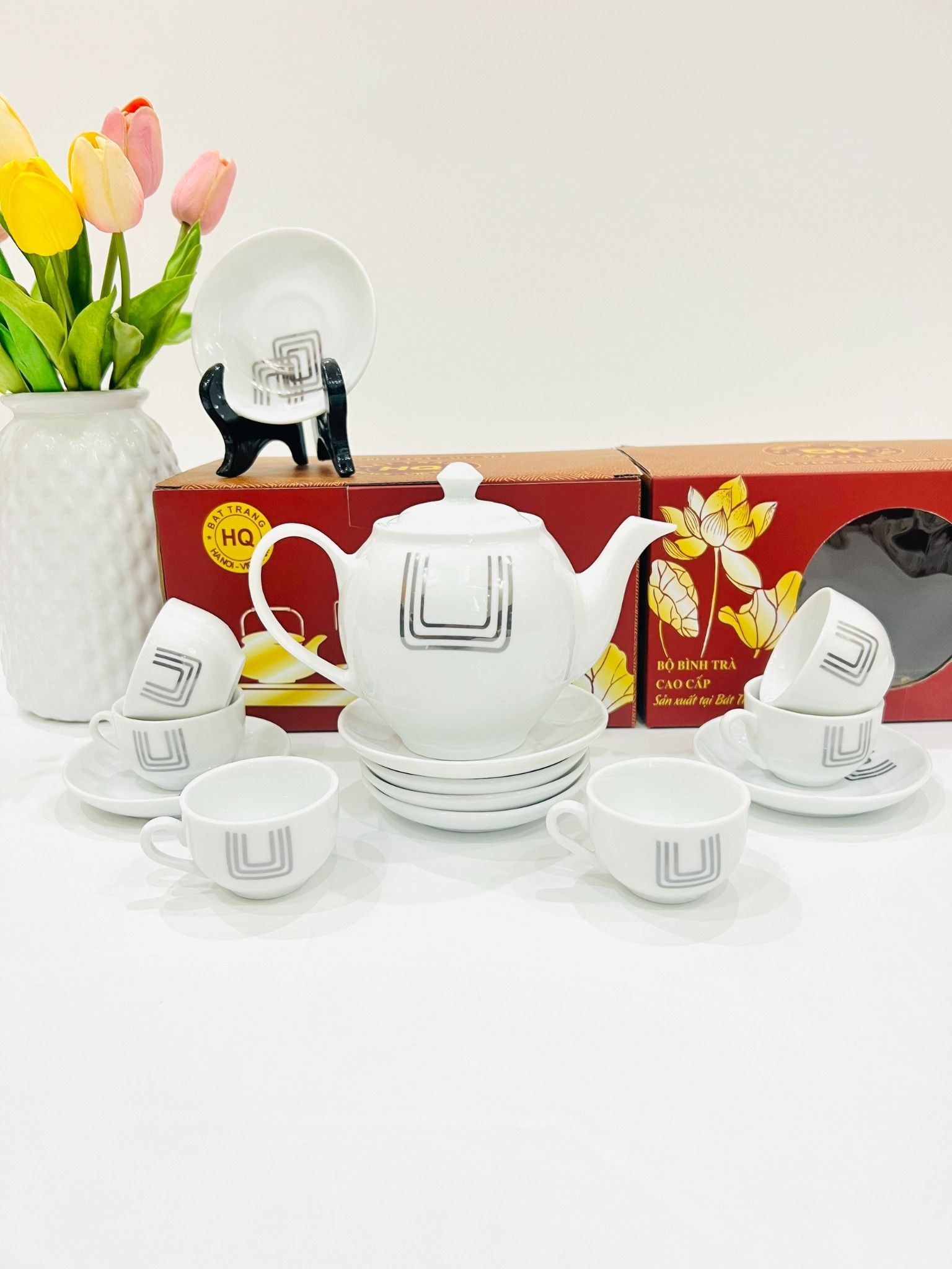  [Ấm chén in logo] Bộ Bát Tràng dáng Minh Long cao cấp LHCEVN-0034 