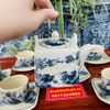 Bộ ấm chén Bát Tràng "Sơn Thuỷ Hữu Tình" men rạn cổ LHCEVN-0003 dáng vuông