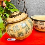  Bộ điếu bát mini men rạn giả cổ họa tiết chữ Hán LHCEVN-1434 