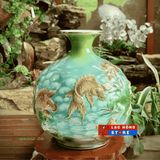  Bình hút lộc Bát Tràng họa tiết cá chép hoa sen LHCEVN-9017 