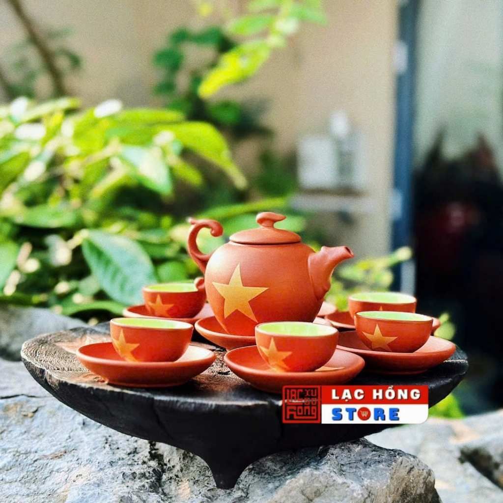 Bộ ấm chén đỏ in cờ Việt Nam LHCEVN-9131