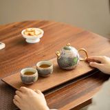  Bộ ấm chén sứ men màu họa tiết chim công LHCECN-9133 