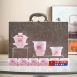  Bộ ấm chén trà hoa sen hồng cao cấp LHSTVN-9049 