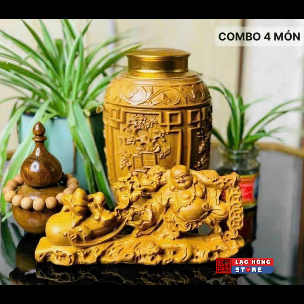  [Combo 3] Tượng Di Lặc kéo bao tiền, hộp chè, vòng tay gỗ ngọc am LHWO-0011VN 