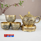  BỘ ẤM TRÀ ĐỒNG CHẠM KHẮC RỒNG PHƯỢNG LHMEVN-0033 
