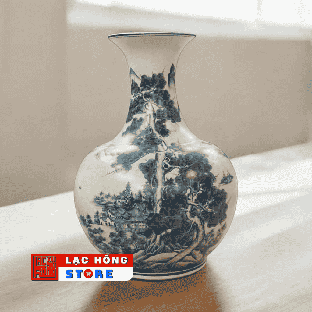 Bình gốm dáng Tỏi họa tiết sơn thuỷ LHCEVN-9020 