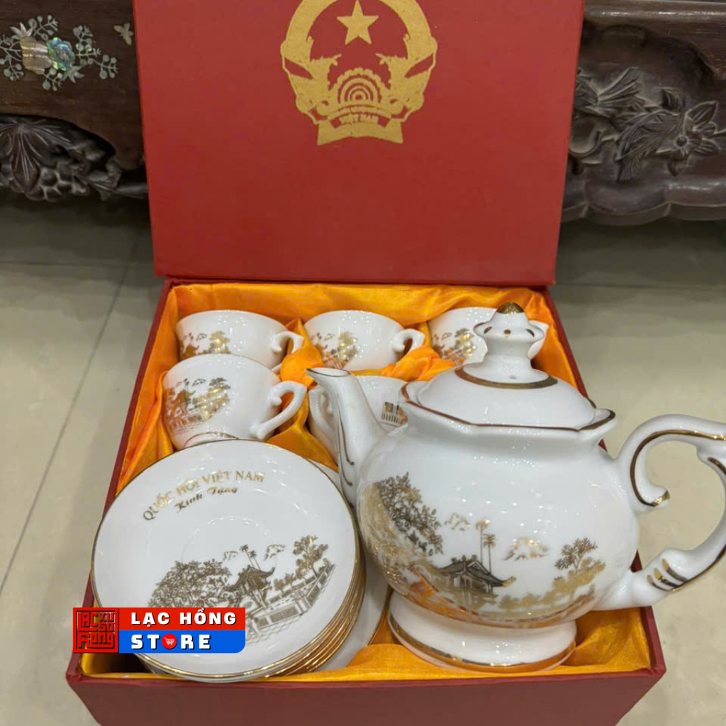  [Ấm chén in logo] Bộ ấm trà Quốc Hội Việt Nam in Chùa Một Cột LHCEVN-0536 