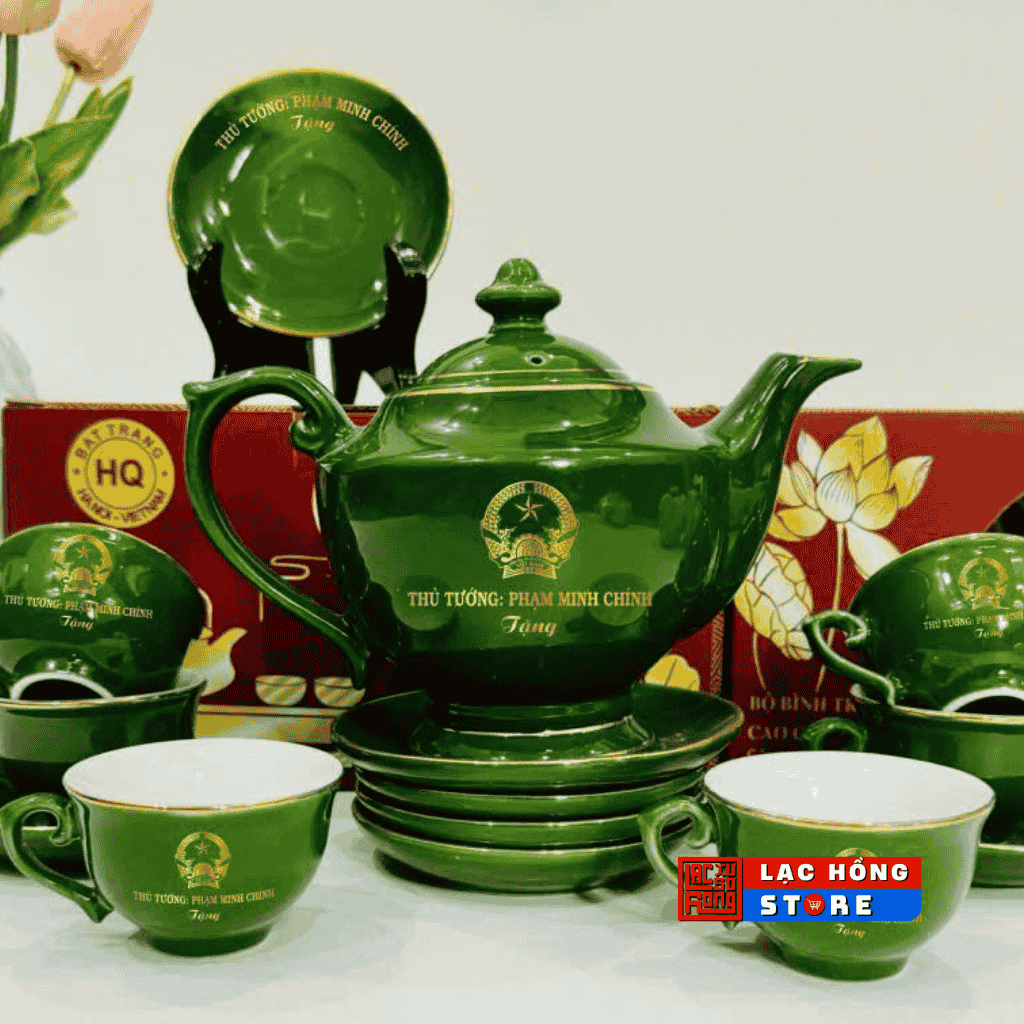  [Ấm chén in logo] Bộ ấm trà Bát Tràng Thủ tướng Chính Phủ Phạm Minh Chính LHCEVN-0482 