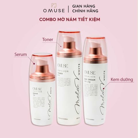 Combo 3 sản phẩm dưỡng da mờ nám và tàn nhang cơ bản OMUSE MelaV White