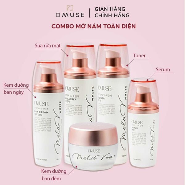 Bộ 5 sản phẩm Mờ Nám và Tàn Nhang toàn diện OMUSE MelaV White Set
