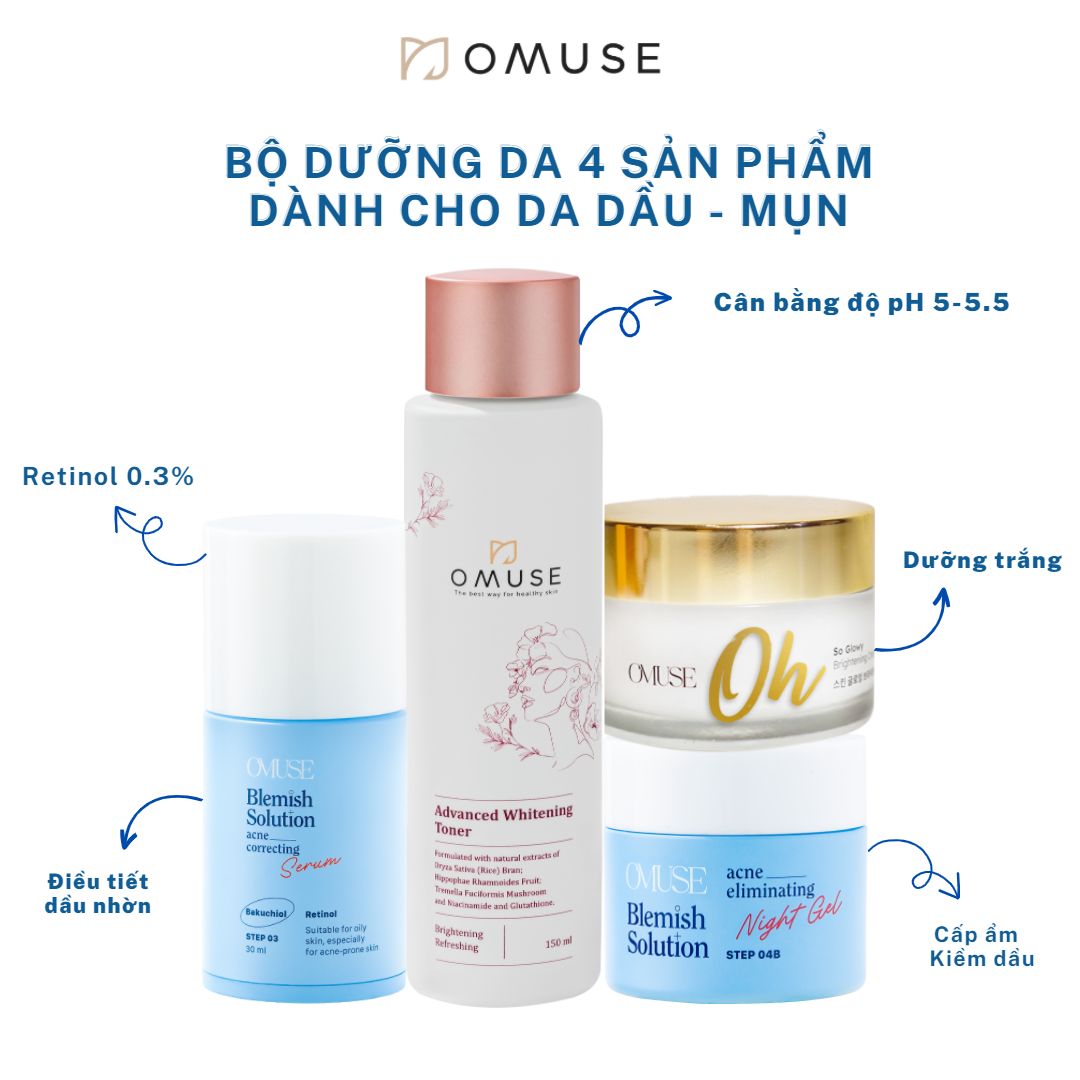 Bộ 4 dưỡng da toàn diện chống lão hóa và kiểm soát bã nhờn OMUSE dành cho da dầu