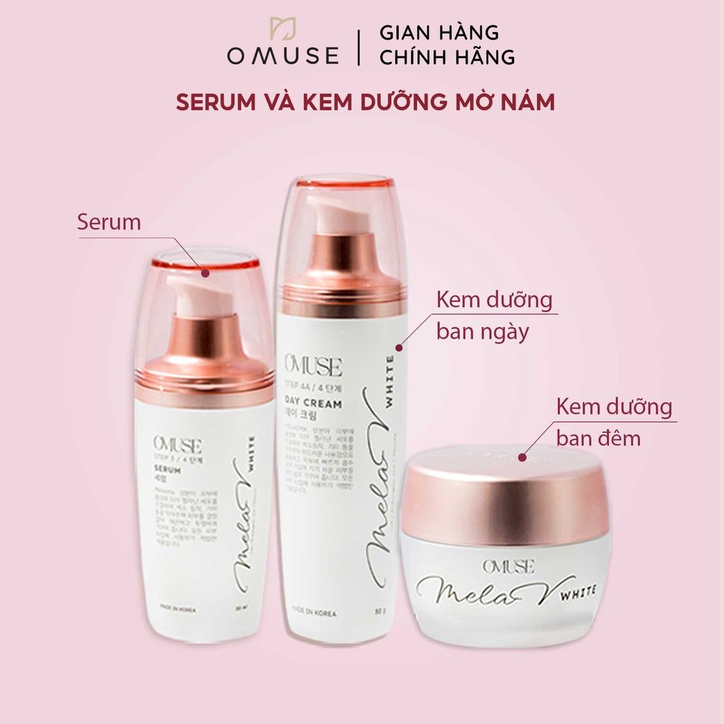Combo 3 sản phẩm dưỡng da mờ nám và tàn nhang cơ bản OMUSE MelaV White