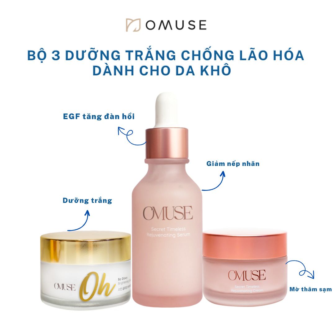 Bộ 3 dưỡng trắng da, chống lão hóa và kiềm dầu tiết kiệm cho mọi loại da OMUSE