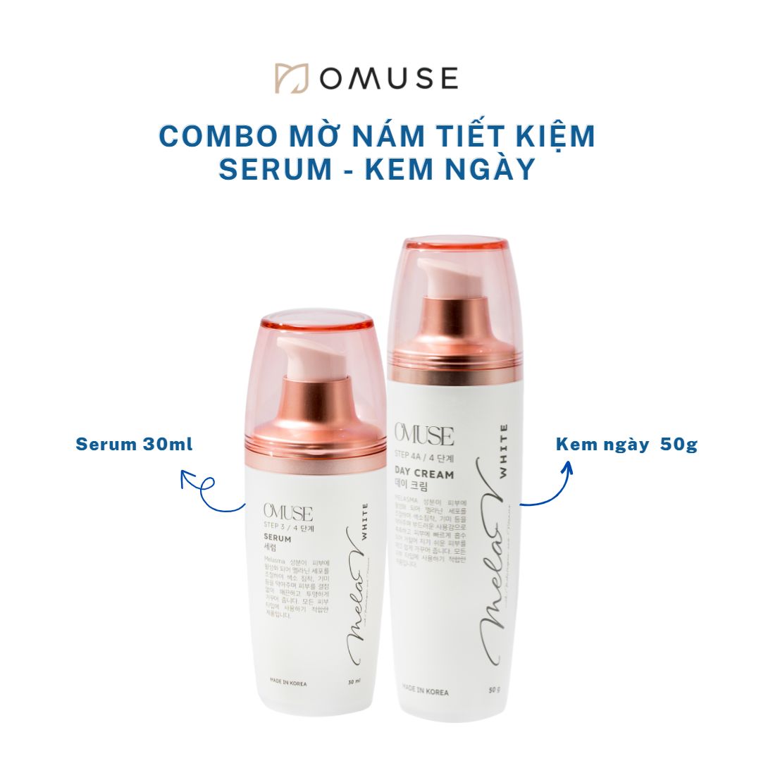 Bộ đôi sản phẩm dưỡng ẩm mờ nám và tiết kiệm OMUSE MelaV White (Serum Day Cream)