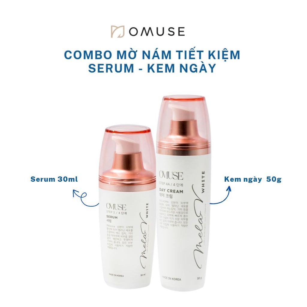 Bộ đôi sản phẩm dưỡng ẩm mờ nám và tiết kiệm OMUSE MelaV White (Serum+Day Cream)
