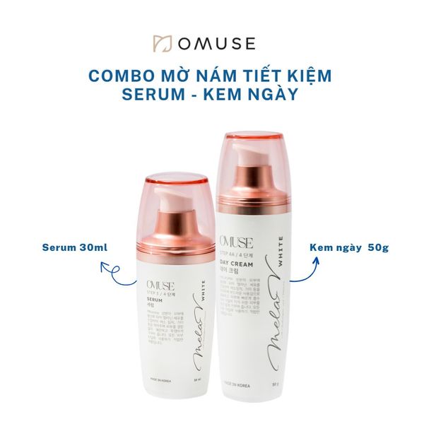 Bộ đôi sản phẩm dưỡng ẩm mờ nám và tiết kiệm OMUSE MelaV White (Serum Day Cream)