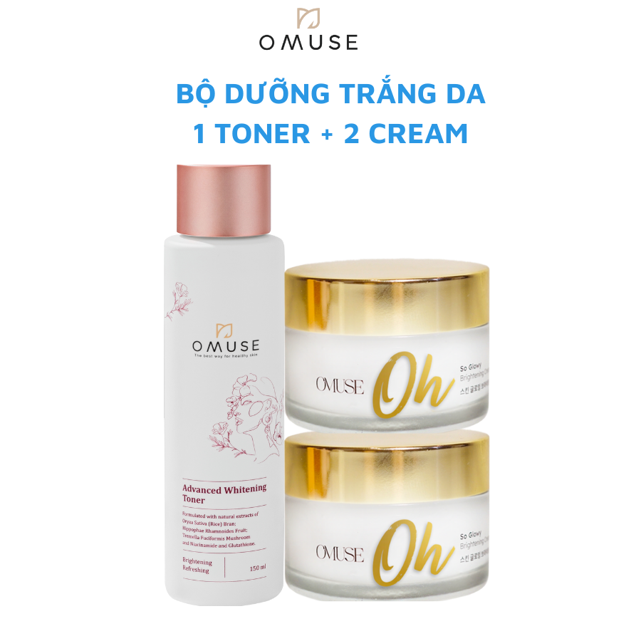 Combo sản phẩm dưỡng trắng và cấp ẩm cho mọi loại da OMUSE Oh So Glowy Brightening (Toner + 2 Cream)
