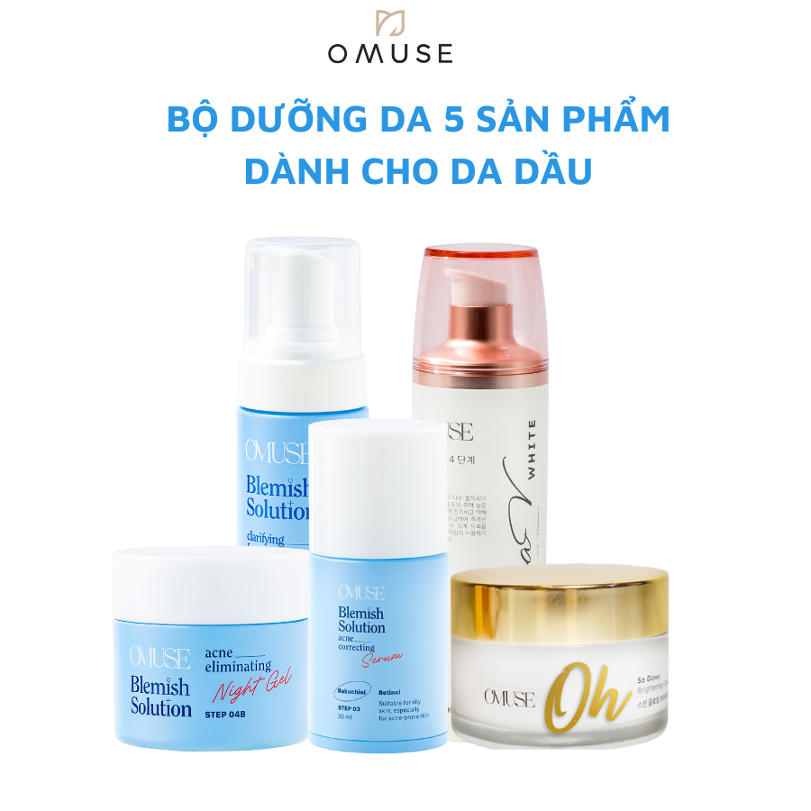 Bộ 5 sản phẩm dưỡng da toàn diện OMUSE giúp chống lão hóa và kiềm dầu phù hợp với mọi da