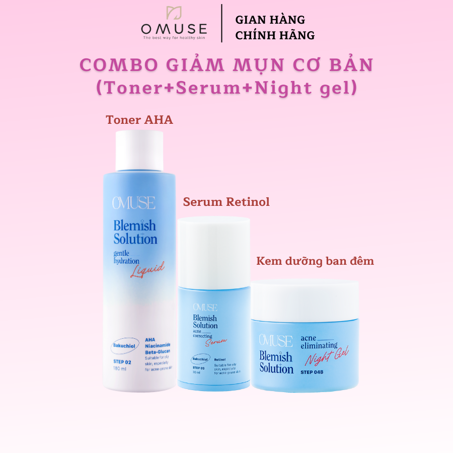Bộ Sản Phẩm Ngừa Mụn và Kiềm Dầu Cơ Bản OMUSE Blemish Solution Acne Correcting dành cho da dầu