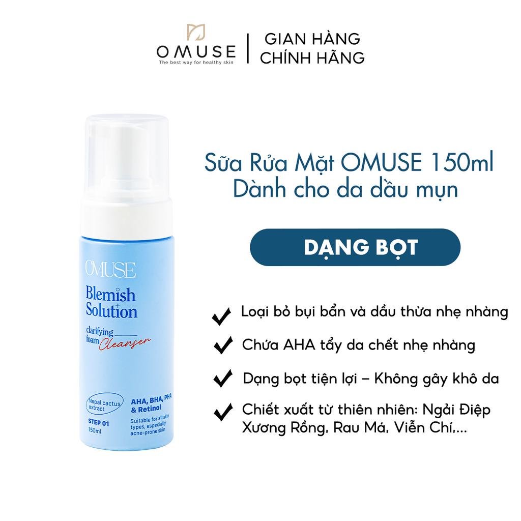 Sữa rửa mặt ngăn ngừa mụn kiềm dầu không khô da OMUSE Blemish Solution Clarifying Foam Cleanser 150ml dạng bọt tiện lợi