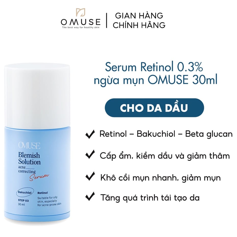 Serum giảm mụn chứa Bakuchiol cho da dầu mụn OMUSE Blemish Solution Acne Correcting Serum 30ml