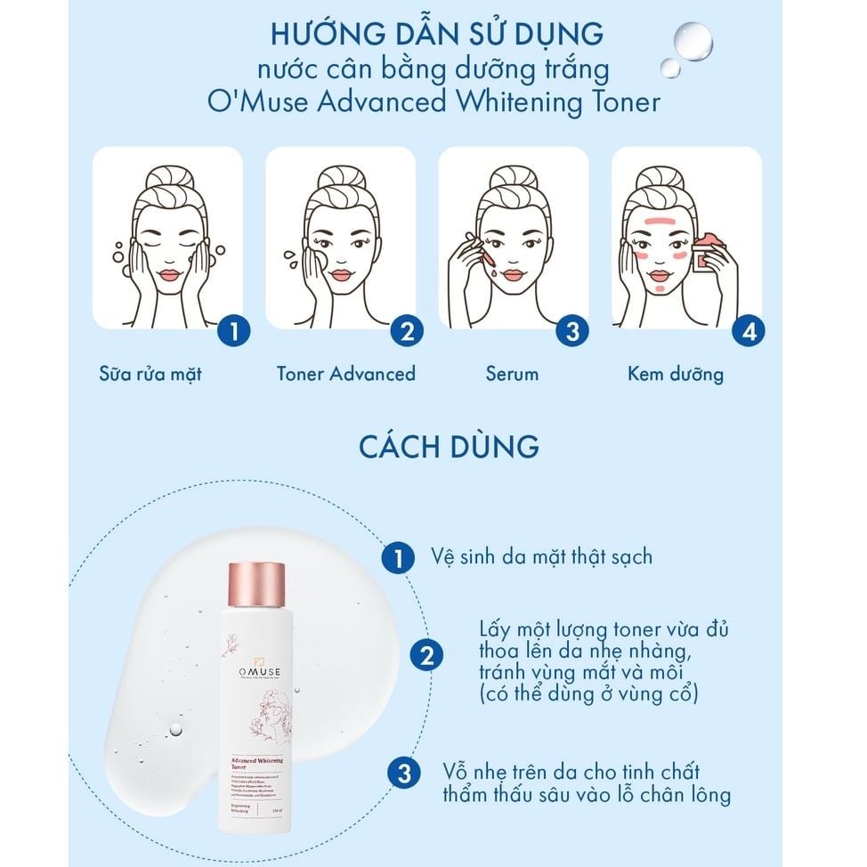 Nước hoa hồng dưỡng trắng và cân bằng độ ẩm da chiết xuất cám gạo OMUSE Advanced Whitening Toner 150ml