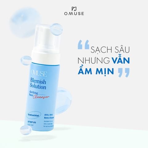 Sữa rửa mặt ngăn ngừa mụn kiềm dầu không khô da OMUSE Blemish Solution Clarifying Foam Cleanser 150ml dạng bọt tiện lợi