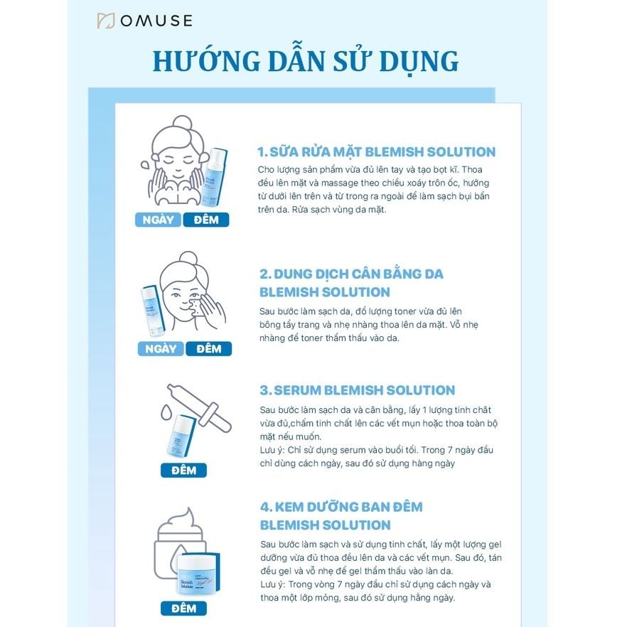 Kem dưỡng ẩm giảm mụn và cấp ẩm cho da dầu mụn OMUSE Blemish Solution Acne Eliminating Night Gel 50g