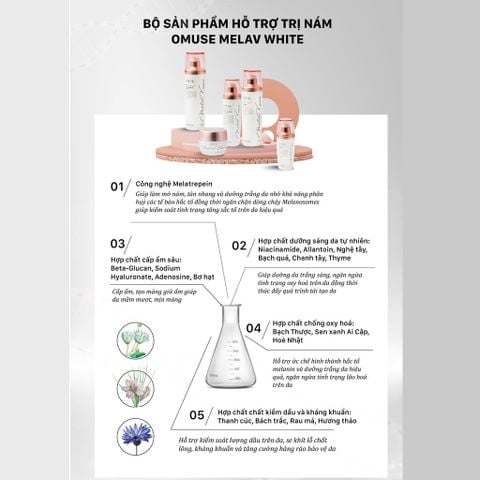 Nước hoa hồng mờ nám và tàn nhang, cân bằng da và cấp ẩm OMUSE MelaV White Toner 120ml